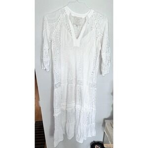 Johnny‎ Was Yvette Tiered Midi Dress Womens XS White Embroidered Eyelet Boho